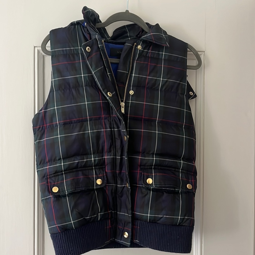 JCREW Plaid Puff Vest with Removable Hood